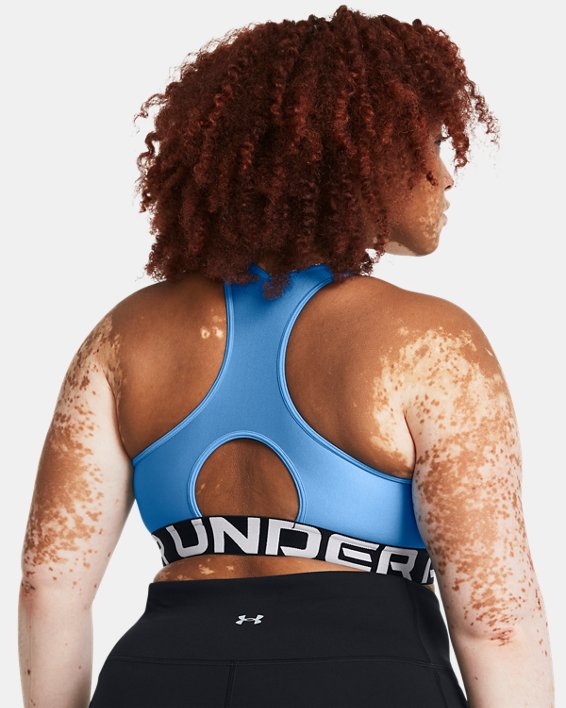 Women's HeatGear® Armour Mid Branded Sports Bra, Blue, pdpMainDesktop image number 6